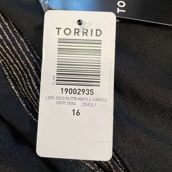 Torrid NWT Gold Black Glitter Knit Stretch Jumpsuit, Long Sleeve, Plus size 16 - Picture 4 of 7